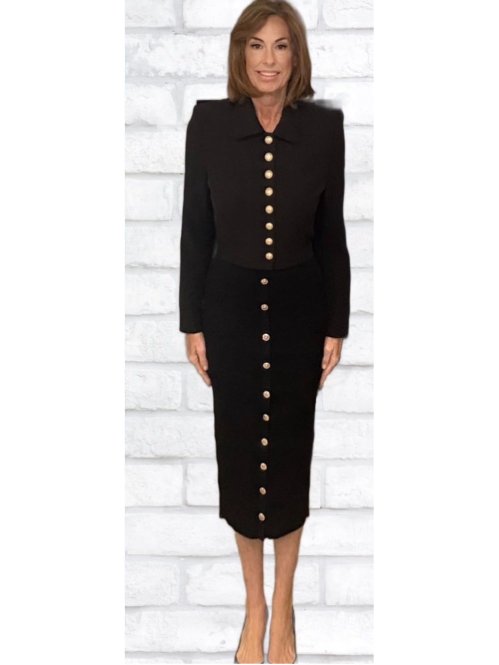 Generation Love Owen Crepe Jacket and Addie Rib Skirt Set Black Medium